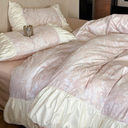 法式少女心裸睡床单四件套，全棉纯棉100s长绒棉，被套高级感床上用品