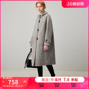 dfvc韩版双面羊绒大衣女2023冬季牛角扣连帽长款羊毛呢子外套