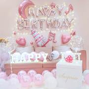 女孩女生公主周岁生日快乐装饰品场景布置派对气球装扮套餐背景墙