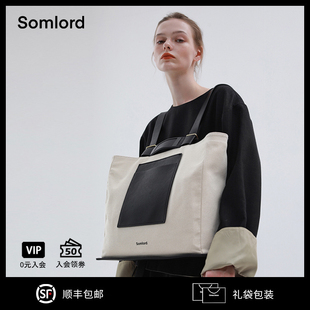 Somlord小众设计师款中性防泼水帆布包托特包单肩双肩包背包包女