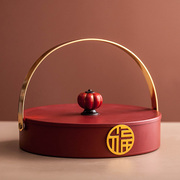 复古中式轻奢果盘分格带盖客厅家用干果盘糖果零食坚果红色收纳盒