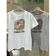 2024春夏季韩国设计师龄卡通，加菲猫可爱图案印花短袖t恤