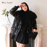 misi.camii2023冬季女士时尚气质，滩羊毛领珠片羽绒服外套保暖