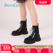 PACO GIL马丁靴子女2023秋冬系带方跟小短靴反绒高级感瘦瘦靴