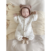 婴儿衣服秋冬0-3-6-12个月新生连体衣夹棉保暖哈衣初生宝宝睡