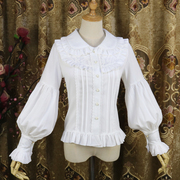 原创lolita洋装秋冬雪纺，复古长袖娃娃领衬衫灯笼，袖打底衫内搭