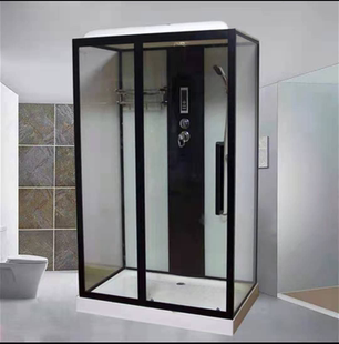 方形黑色淋浴房干湿分离整体浴室钢化玻璃移门封闭简易冲凉沐浴房