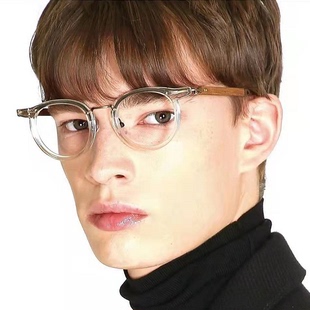 复古板材眼镜框近视眼镜架男透明圆框配近视镜手工黑框个性潮6018