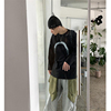 mrdong韩国男装街头视觉系，模糊涂鸦字母环形印花阔版长袖t恤