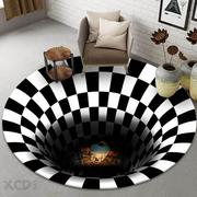 速发黑白螺旋圆形地毯3D立体几何视觉陷阱地垫客厅卧室茶几垫
