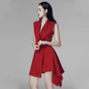 连衣裙2022夏气质(夏气质，)职业西装裙收腰，修身红色小礼服无袖不规则裙