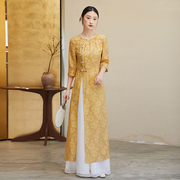 新中式黄色国风禅意风，亚麻上衣套装裙子，2024复古夏季女装高端