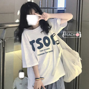 夏季ins潮短袖女学生，韩版宽松正肩t恤百搭设计感运动纯棉上衣体恤