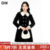 gw大码女装法式小香风丝绒甜美公主黑色连衣裙，2024秋冬微胖mm