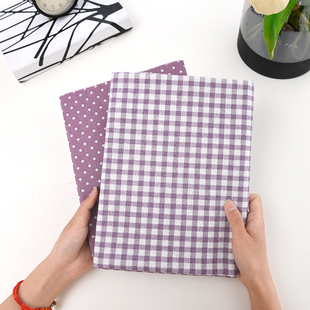 棉麻布料紫色格子花布，日韩桌布沙发布麻布小清新窗帘布头处理