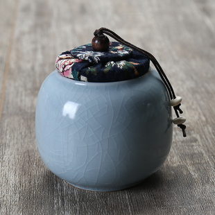 陶瓷茶叶罐功夫茶储藏罐创意汝窑开片可养密封罐红茶绿茶小罐