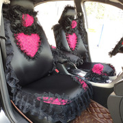 蕾丝汽车坐垫女士全包布艺，四季通用座椅套黑色，车垫车用座套前后排