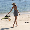莫代尔黑白条纹针织短款吊带裙子女小个子露背海边度假沙滩连衣裙