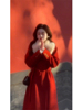 新年红色毛呢外套女装冬季2023中长款加厚毛领新中式大衣