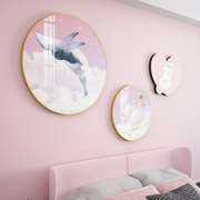 B32 儿童房卧室圆形装饰画粉色女孩床头背景墙可爱公主房卡通挂画