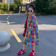 小资妞女童衬衫2025新款春装洋气女孩中长款衬衣儿童休闲格子开衫