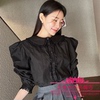 韩国2024年春季甜美淑女时尚蕾丝花边单排扣衬衫
