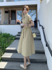 卡其色茶歇法式连衣裙，女夏2023韩版气质，显瘦中长款初恋衬衫裙