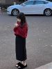 吉小可儿童毛衣2023女童韩版纯色毛线衣休闲红色针织年服条绒半裙