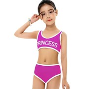 外贸儿童泳衣女孩分体中大童带胸垫，背心式训练款夏季女童速干泳装