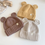 新生儿宝宝帽子贴布标手工，针织耳朵护耳，婴幼儿套头毛线帽冬季