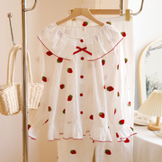 2024春季刺绣草莓甜美透气纯棉，睡衣薄款公主风长袖家居服套装