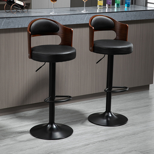酒吧椅现代简约吧台，椅欧式复古高脚凳实木靠背，升降旋转前台凳