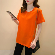 特大码橘色t恤女夏短袖(夏短袖)200斤300橙色糖果，色宽松漂亮胖mm桔色上衣