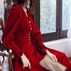 大码女装敬酒服新娘长袖平时可穿气质红色礼服，回门订婚连衣裙秋冬