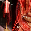 水光酒红网纱布料薄渐变纯色汉服披肩连衣裙蕾丝礼服装设计师面料