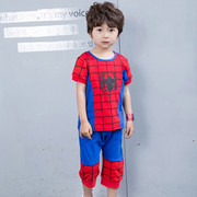 男童夏装套装2023蜘蛛侠，童装男孩短袖，纯棉薄款超人儿童两件套