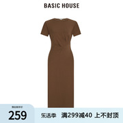 Basic House/百家好连衣裙女2023夏款简约高级感修身圆领OL风裙子