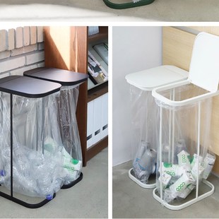 韩式品质b潮流家用干湿，分类垃圾架大号翻盖垃圾桶，金属垃圾袋置物