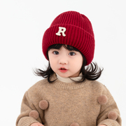 秋冬季儿童针织帽子女童毛线帽红色宝宝护耳男童套头帽女孩冬款潮
