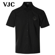 VJC/威杰思2023夏季男装男士黑色短袖衬衫烫钻修身简约上衣