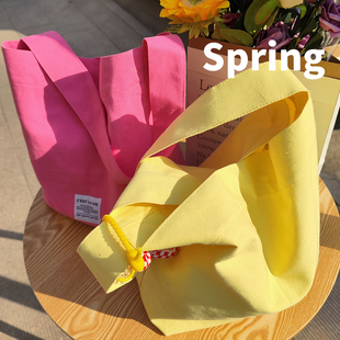 春夏奶油糖果色单肩帆布包，一根带大容量手拎包妈咪，包便当(包便当)袋潮