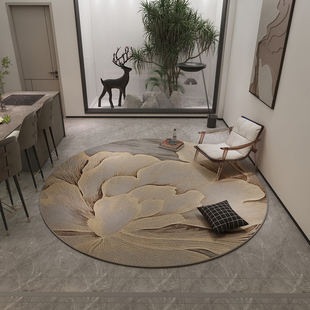 欧式简约家用地毯客厅，2024圆形书房转椅，地垫高级感卧室床边毯