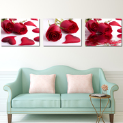 卧室床头装饰画婚房火红玫瑰，无框画餐厅花卉，挂画现代简约壁画横版