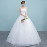 婚纱礼服2023双肩v领韩式婚纱白色齐地修身蕾丝晚宴礼服