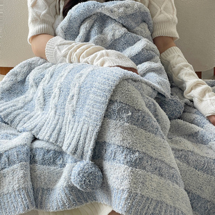 韩式软绵绵a类针织棉披肩毯婴儿球球毯子午睡小薄毯单人沙发盖毯
