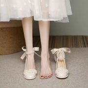 玛丽珍鞋珍珠链条法式高跟鞋女2023仙女风温柔复古粗跟单鞋女