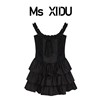 Ms XIDU 法式黑色吊带连衣裙女小个子高级感赫本风公主蓬蓬裙夏季