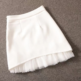 半身裙女短裙白色蕾丝设计a字包臀裙胖mm大码裙，高腰显瘦赫本风裙
