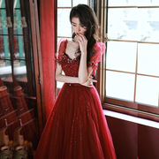 敬酒服新娘夏季法式订婚连衣裙轻奢小众高端红色回门宴晚礼服
