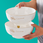 家用金边大汤碗北欧风简约创意，大面碗大号，汤盆炖菜碗餐具套装